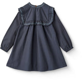 COPENHAGEN COLORS Brown/Blue Check Comb. Checkered Klänning W. Embroidery Och Ruffle