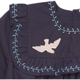 COPENHAGEN COLORS Brown/Blue Check Comb. Checkered Klänning W. Embroidery Och Ruffle