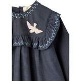 COPENHAGEN COLORS Brown/Blue Check Comb. Checkered Klänning W. Embroidery Och Ruffle