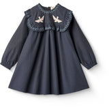 COPENHAGEN COLORS Brown/Blue Check Comb. Checkered Klänning W. Embroidery Och Ruffle