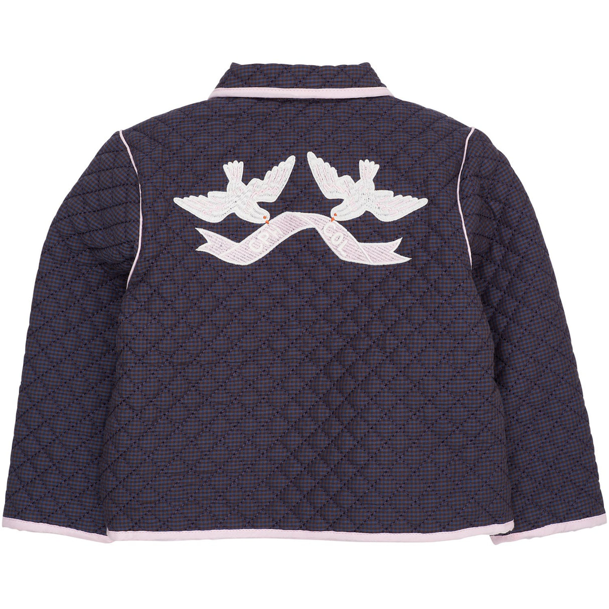 COPENHAGEN COLORS Brown/Blue Check Comb. Checkered Quiltad Jacka W. Embroidery