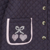 COPENHAGEN COLORS Brown/Blue Check Comb. Checkered Quiltad Jacka W. Embroidery