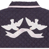 COPENHAGEN COLORS Brown/Blue Check Comb. Checkered Quiltad Jacka W. Embroidery