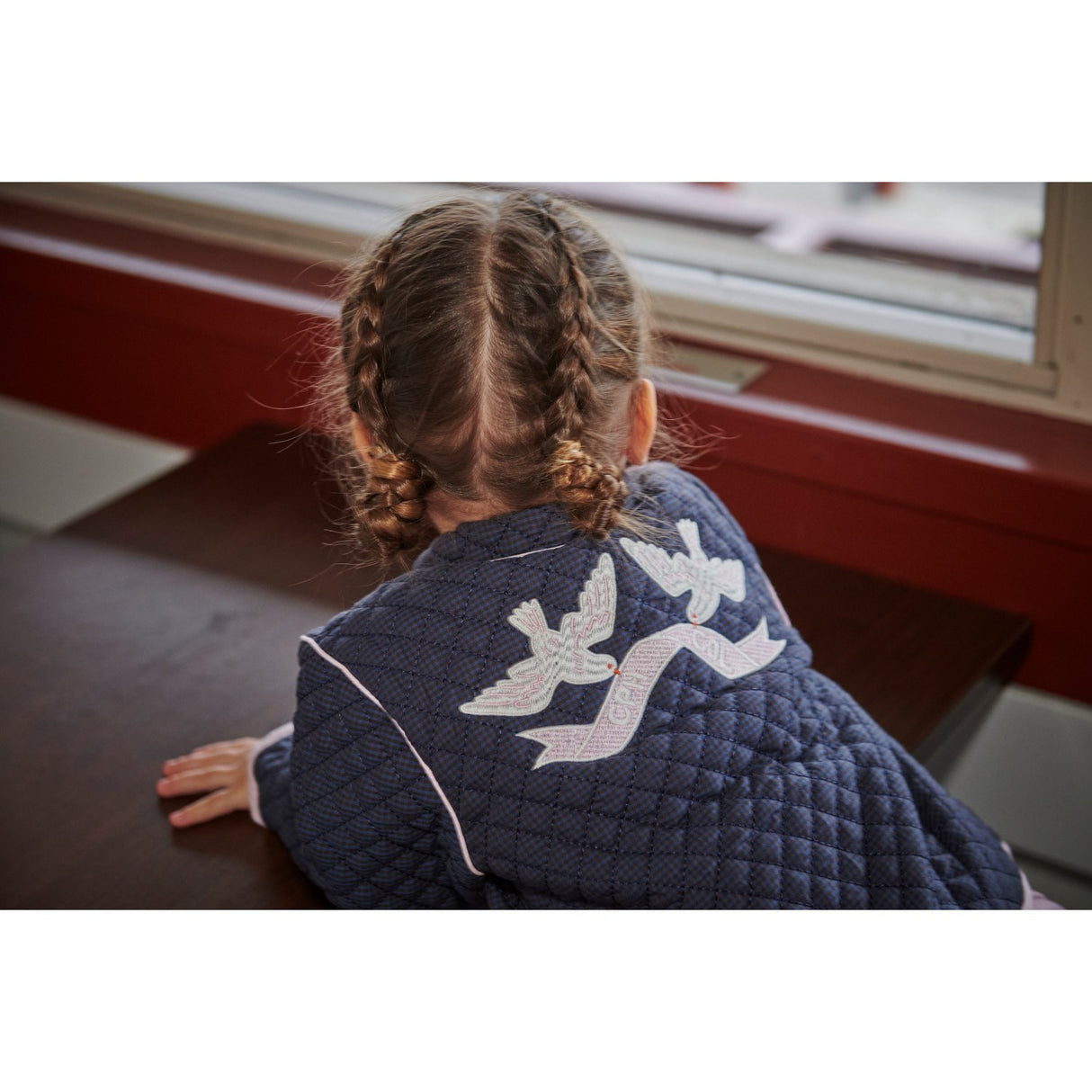 COPENHAGEN COLORS Brown/Blue Check Comb. Checkered Quiltad Jacka W. Embroidery