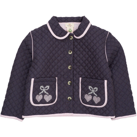 COPENHAGEN COLORS Brown/Blue Check Comb. Checkered Quiltad Jacka W. Embroidery