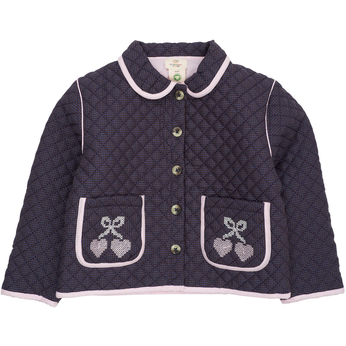 COPENHAGEN COLORS Brown/Blue Check Comb. Checkered Quiltad Jacka W. Embroidery