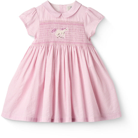 COPENHAGEN COLORS Syringa Comb. Houndstooth Klänning W. Handmade Unicorn Embroidery Och Smock