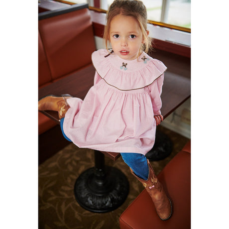 COPENHAGEN COLORS Syringa Comb. Houndstooth Frill Klänning W. Embroidery