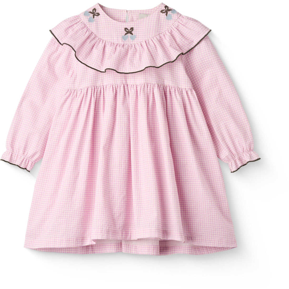 COPENHAGEN COLORS Syringa Comb. Houndstooth Frill Klänning W. Embroidery