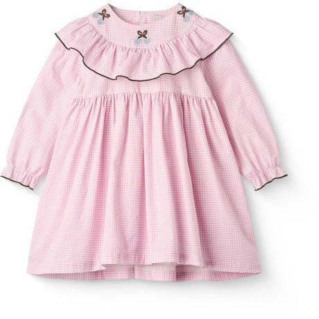 COPENHAGEN COLORS Syringa Comb. Houndstooth Frill Klänning W. Embroidery