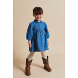 COPENHAGEN COLORS Indigo Blue Washed Organic Denim Klänning W. Puff Ärmar