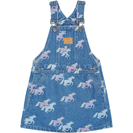 COPENHAGEN COLORS Indigo Blue Washed W Unicorn Organic Denim Spencer Klänning W. Unicorn Print