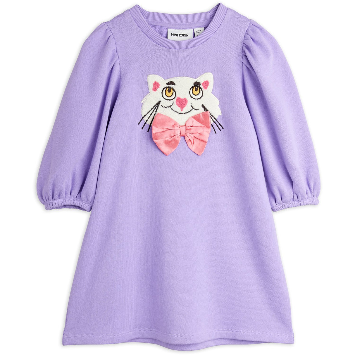 Mini Rodini Purple Cat Med Bowtie Chenille Sweatdress