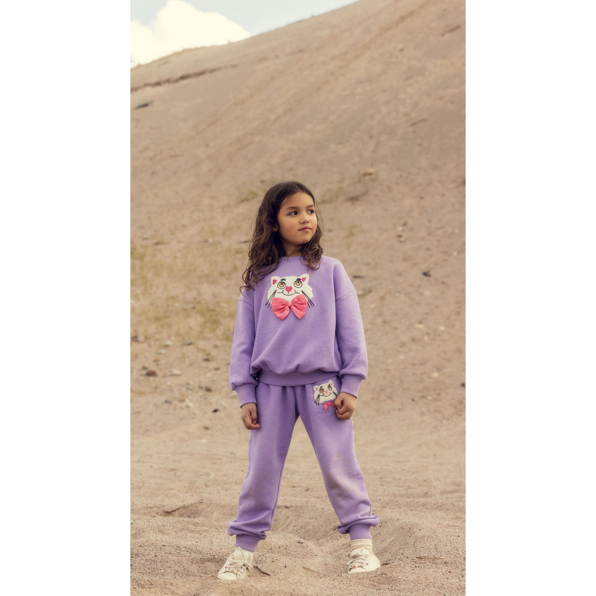 Mini Rodini Purple Cat Med Bowtie Chenille Sweatpants