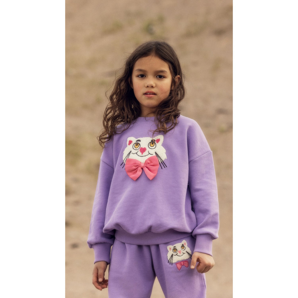 Mini Rodini Purple Cat Med Bowtie Chenille Sweatpants