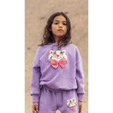 Mini Rodini Purple Cat Med Bowtie Chenille Sweatshirt