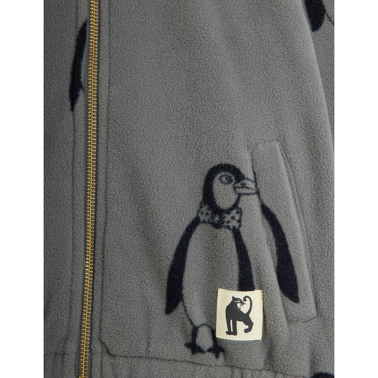 Mini Rodini Grey Penguin AOP Fleece Jacka