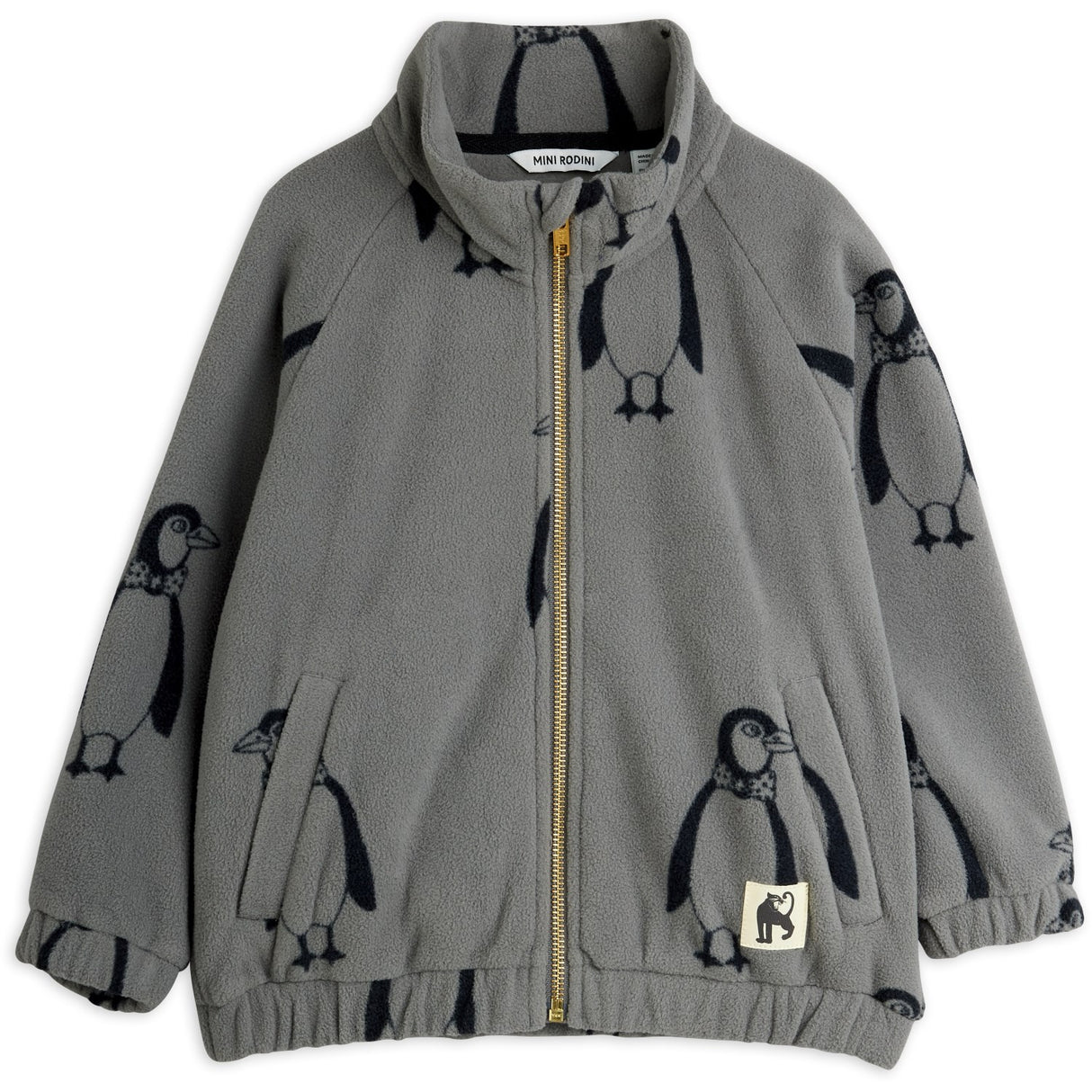 Mini Rodini Grey Penguin AOP Fleece Jacka