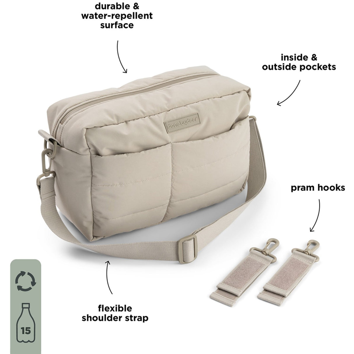 DonebyDeer Sand Quiltad Barnevognstaske