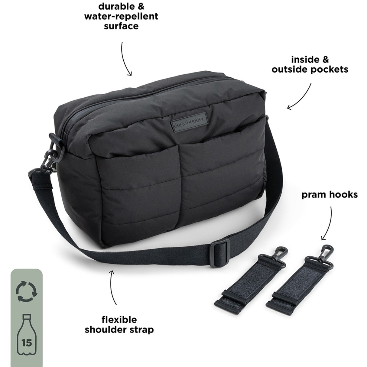 DonebyDeer Black Quiltad Barnevognstaske