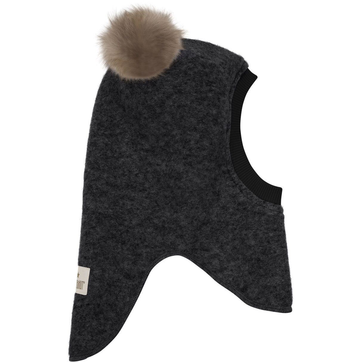 Huttelihut Dark Grey Melange Elefanthatt Ull Alpaca Pompoms