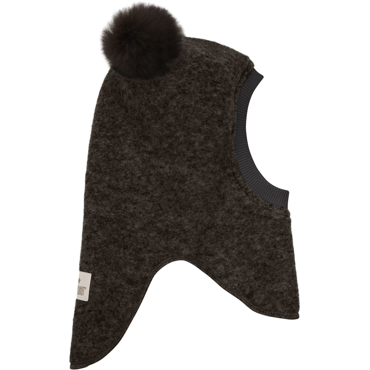 Huttelihut Dark Brown Melange Elefanthatt Ull Alpaca Pompoms