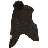 Huttelihut Dark Brown Melange Elefanthatt Ull Alpaca Pompoms