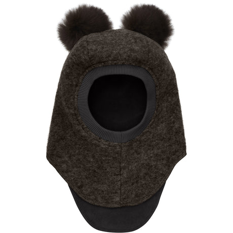 Huttelihut Dark Brown Melange Elefanthatt Ull Alpaca Pompoms