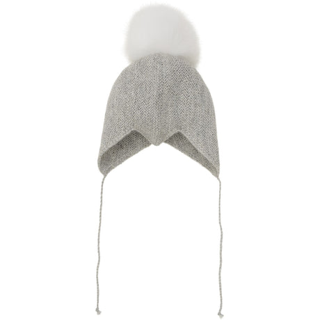 Huttelihut Medium Grey Melange Bonnet Ull Stickad Alpaca Pompom