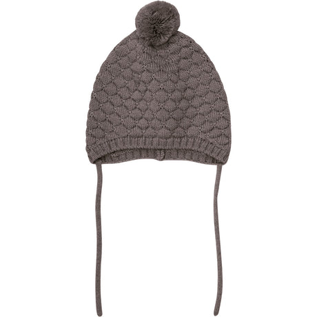 Huttelihut Brown Melange Bonnet Ull Stickad Pompom