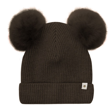 Huttelihut Dark Brown Melange Mössa Stickad Alpaca Pompoms