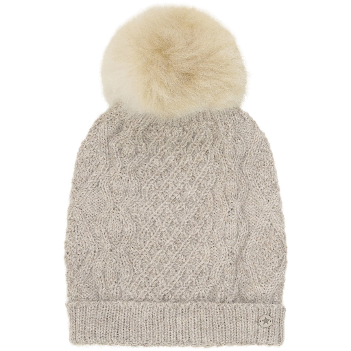 Huttelihut Camel Melange Mössa Ull Stickad Alpaca Pompom