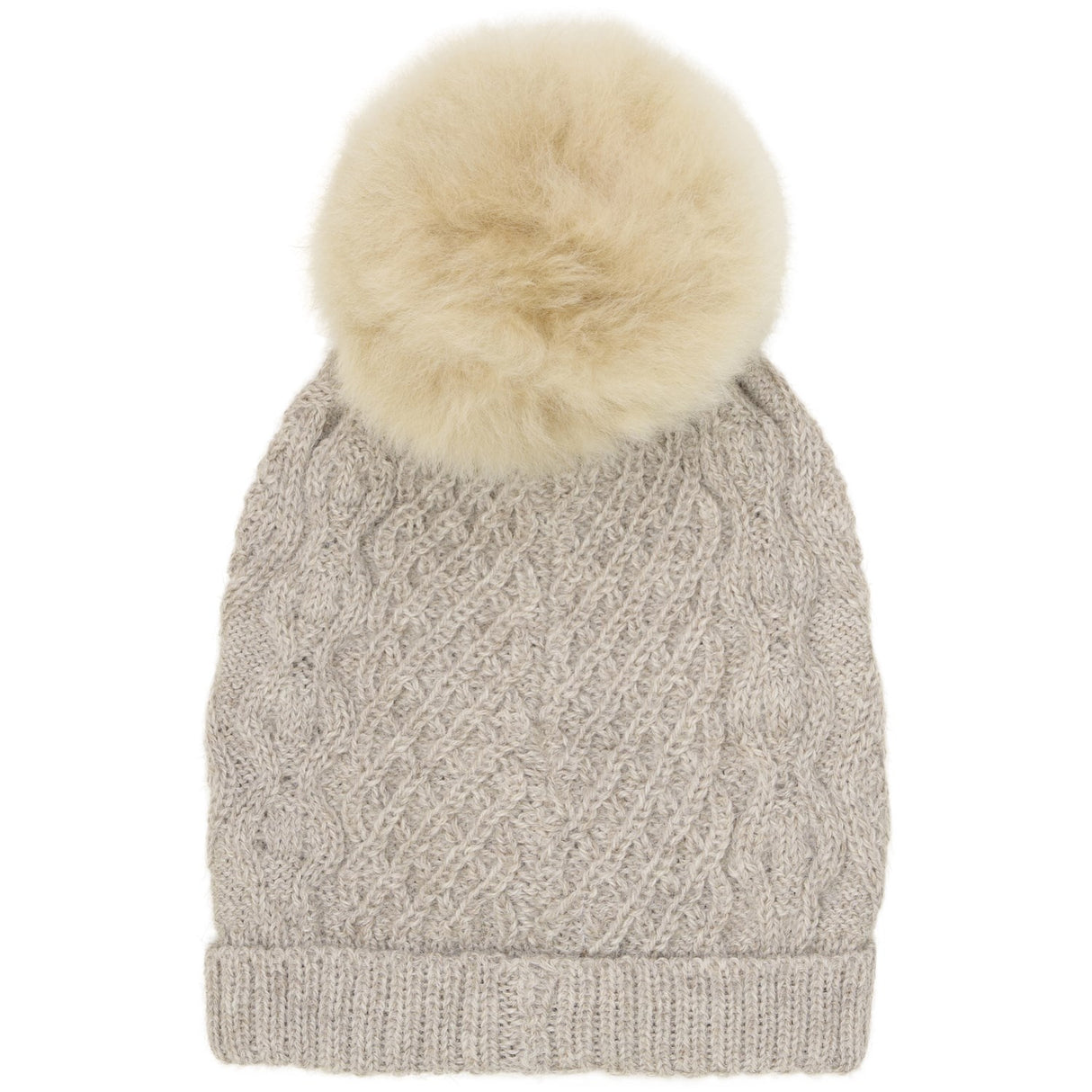 Huttelihut Camel Melange Mössa Ull Stickad Alpaca Pompom