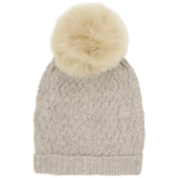 Huttelihut Camel Melange Mössa Ull Stickad Alpaca Pompom