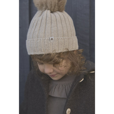Huttelihut Sand Melange Mössa Stickad Alpaca Pompom
