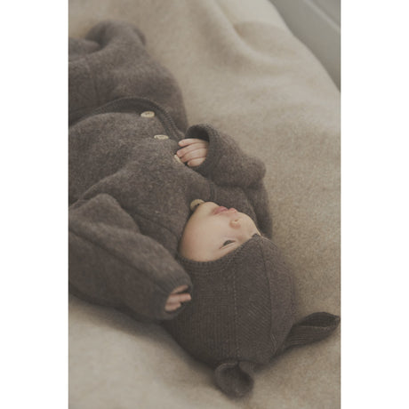 Huttelihut Brown Melange Elefanthatt Ears Ull Stickad