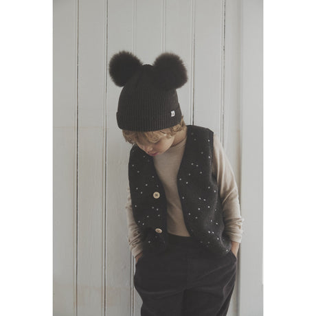 Huttelihut Dark Brown Melange Mössa Stickad Alpaca Pompoms