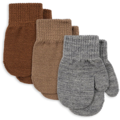 Konges Sløjd Grey Melange/Beige/Brown 3 Pack Filla Vantar