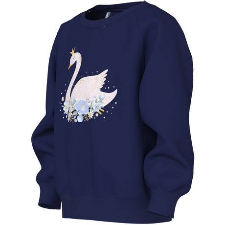 Name It Beacon Blue Princess Swan Nmfvenus Ls Nreg Sweat Bru