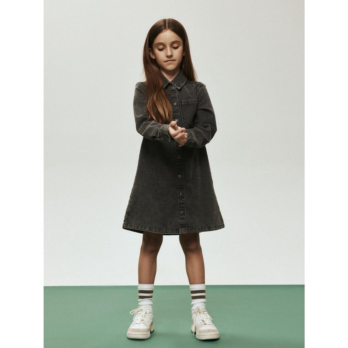 Name It Medium Grey Denim Nkfjeannie Ls Dnm Klänning 2133-Ft B