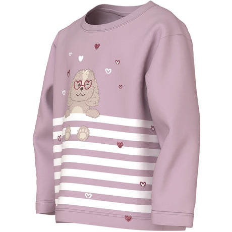 Name It Dawn Pink Dog Heart Stripe Nmfvaliane Ls Nreg Topp