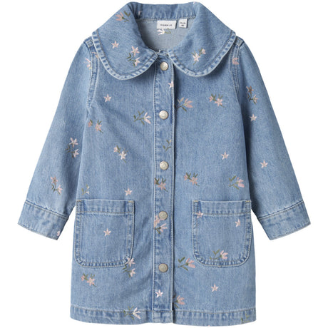 Name It Light Blue Denim Flower Emb Nmfpiper Ls Dnm Klänning 3614-Za