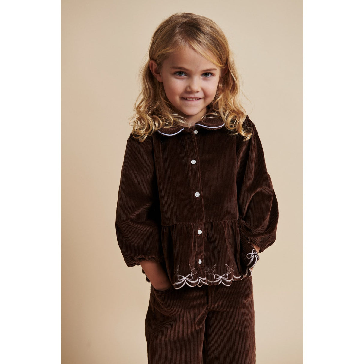 COPENHAGEN COLORS Dk Brown Comb Corduroy Blus W. Emb.