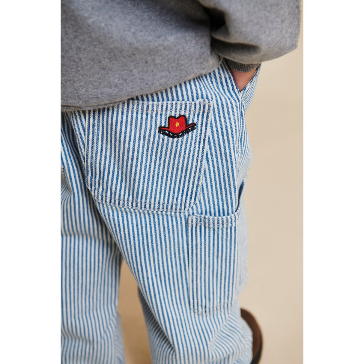 COPENHAGEN COLORS Denim Blue Stripe Y/D Stripe Twill Cargo Byxor W. Adj. Waist