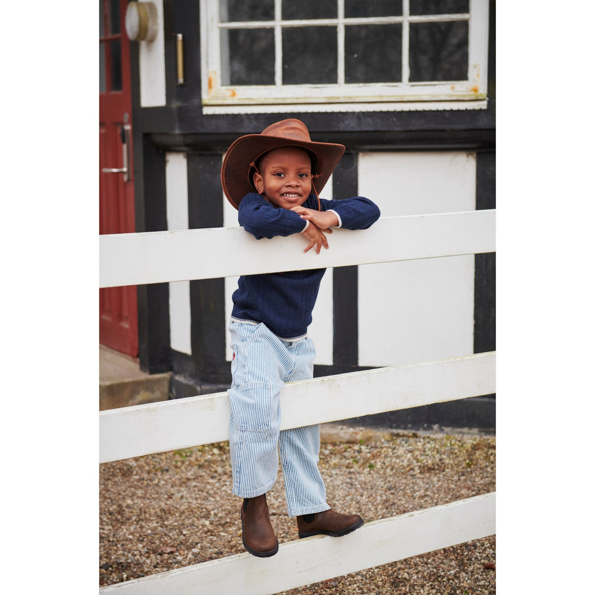 COPENHAGEN COLORS Denim Blue Stripe Y/D Stripe Twill Cargo Byxor W. Adj. Waist