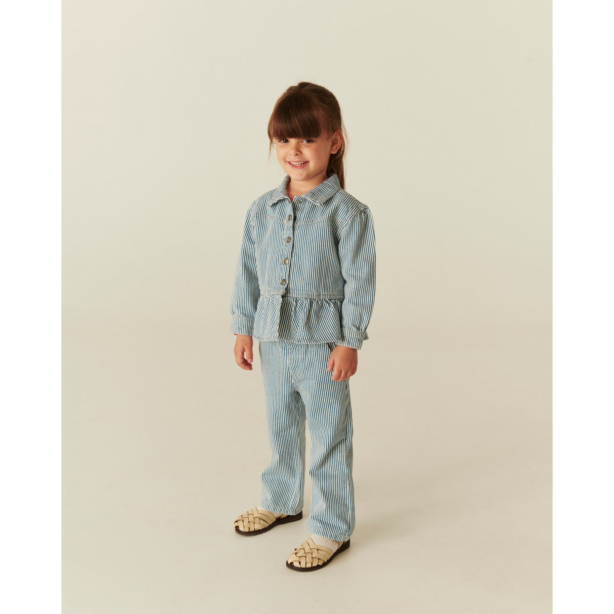 COPENHAGEN COLORS Denim Blue Stripe Y/D Twill Pant W. Wide Leg Och Embroidery