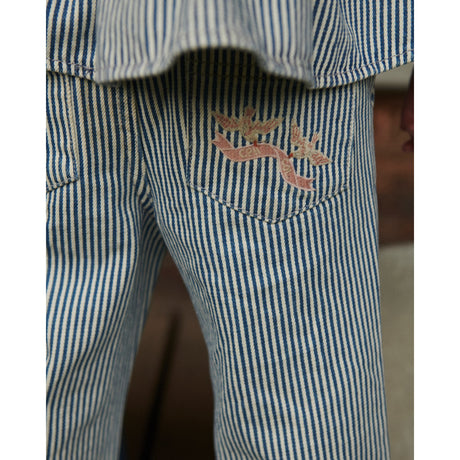 COPENHAGEN COLORS Denim Blue Stripe Y/D Twill Pant W. Wide Leg Och Embroidery