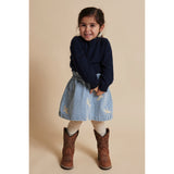 COPENHAGEN COLORS Denim Blue Stripe Y/D Twill Kjol W. Embroirdey