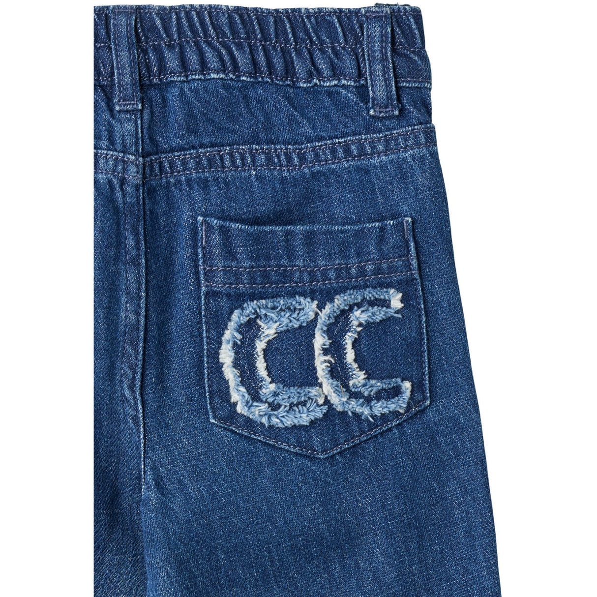 COPENHAGEN COLORS Dark Indigo Blue Washed Organic Denim Byxor W. Pocket Embroidery & Wide Leg