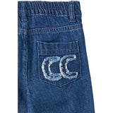COPENHAGEN COLORS Dark Indigo Blue Washed Organic Denim Byxor W. Pocket Embroidery & Wide Leg
